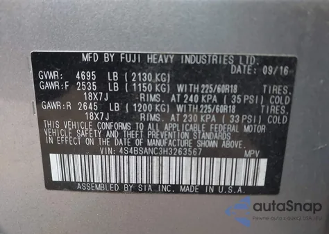 2017 Subaru Outback 2.5I Limited z USA, uszkodzony, nr VIN 4S4BSANC3H3263567